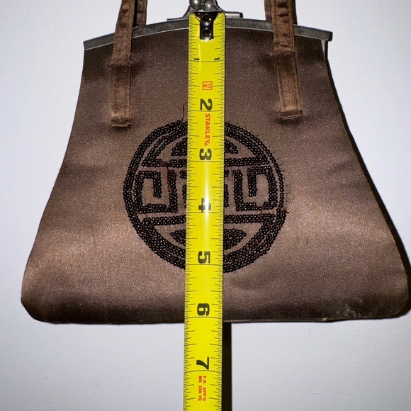 Small Brown Beaded Clutch Handbag Purse Metal Snap - Picture 5 of 8